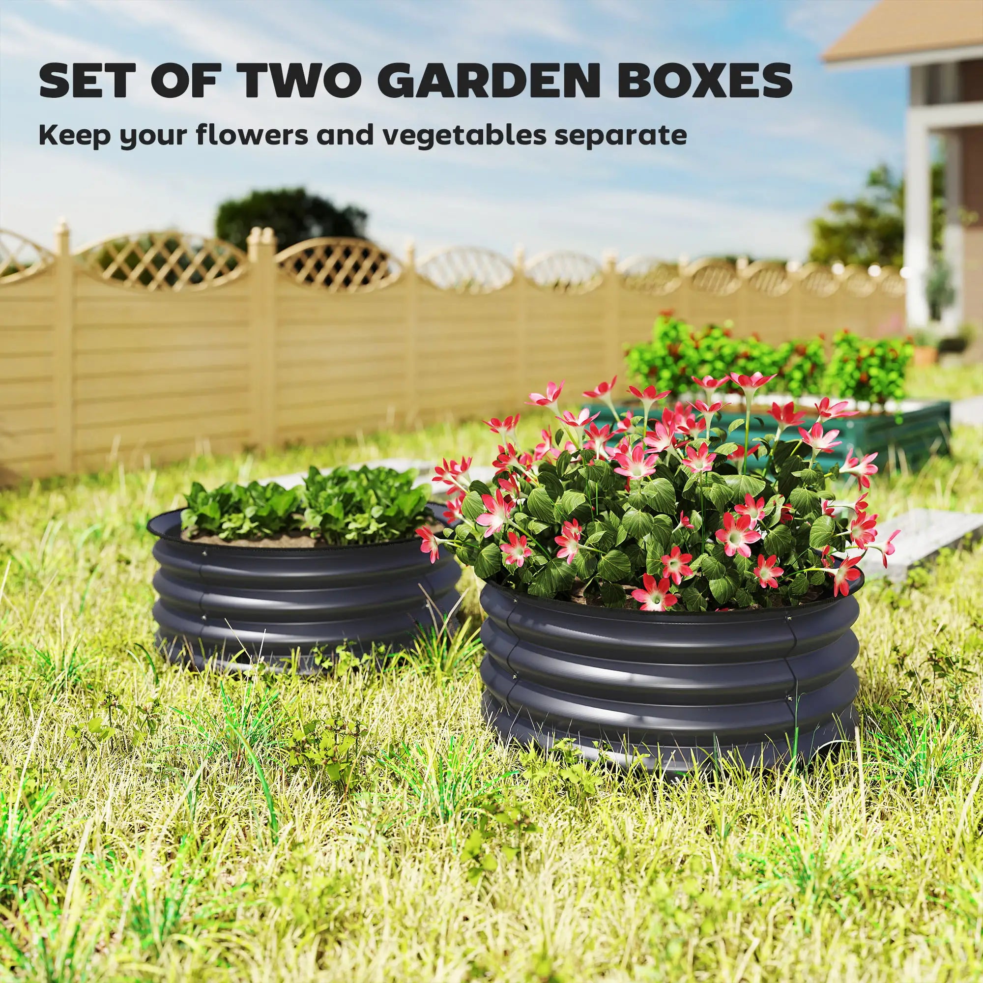 Set of 2 Raised Garden Beds, Metal Planter Box, Easy Assembly, Dark Grey Raised Garden Beds at Gallery Canada