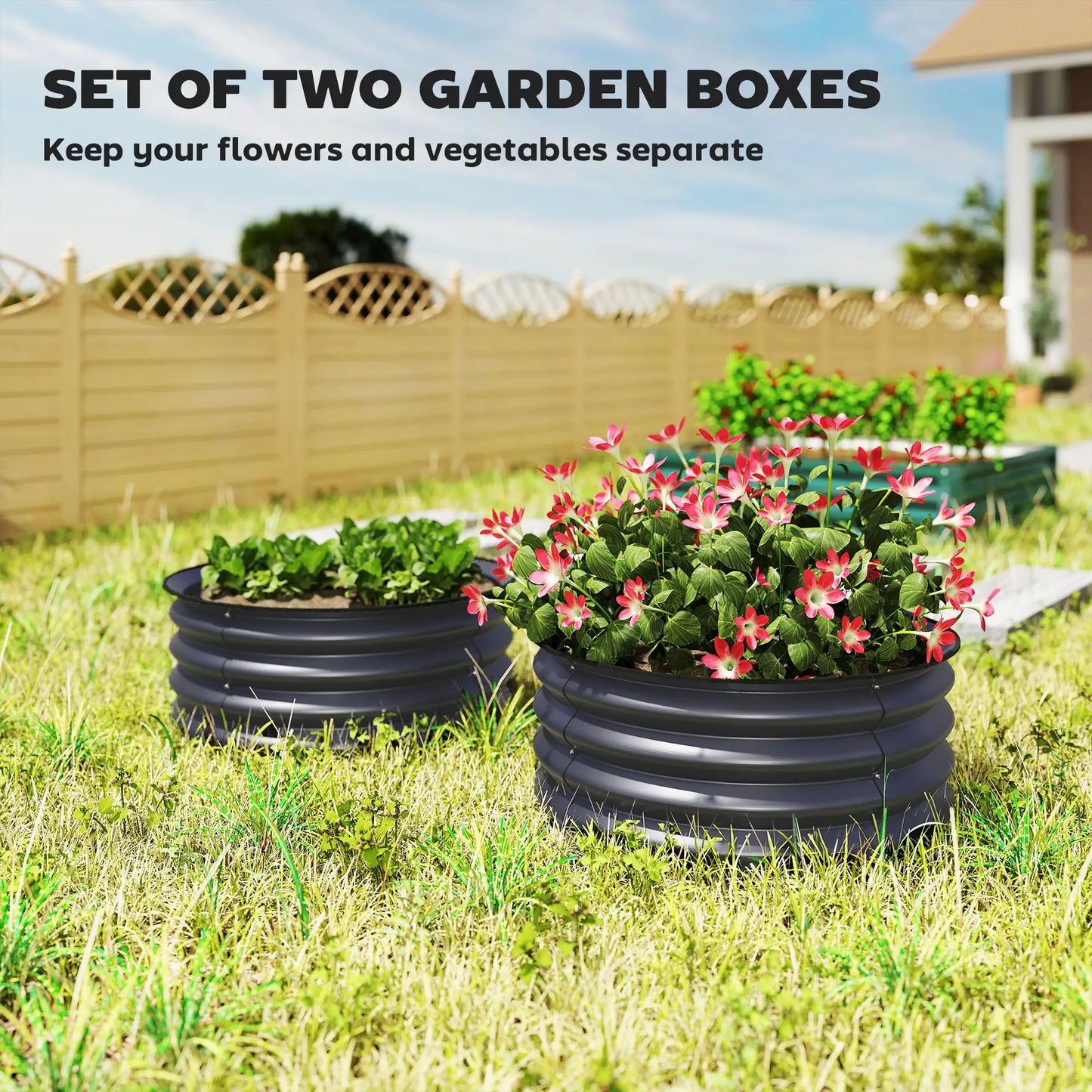 Set of 2 Raised Garden Beds, Metal Planter Box, Easy Assembly, Dark Grey Raised Garden Beds at Gallery Canada