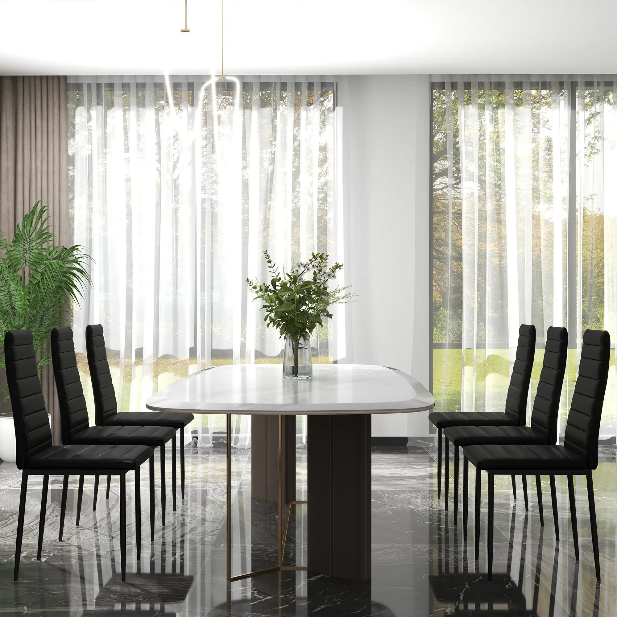 Modern PU Leather Dining Chairs, Set of 6, Metal Legs, Black Bar Stools at Gallery Canada