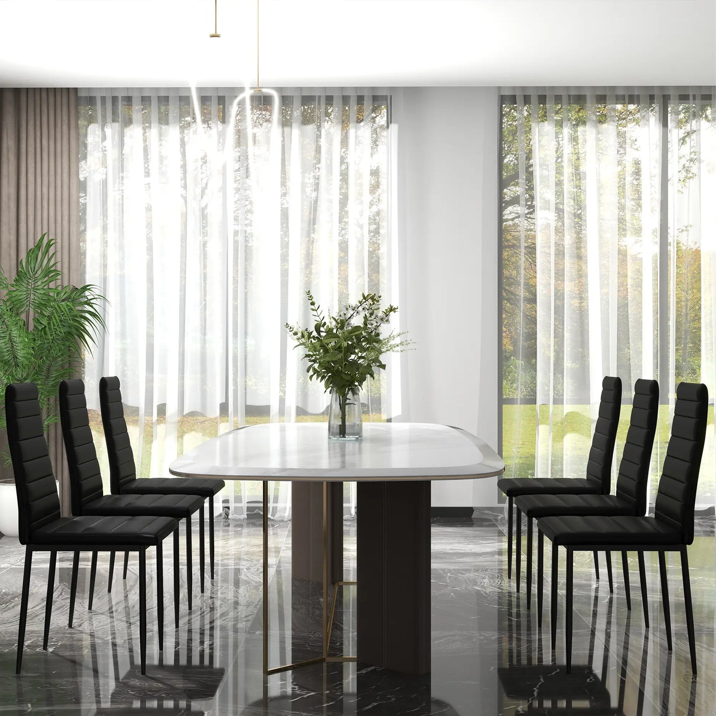 Modern PU Leather Dining Chairs, Set of 6, Metal Legs, Black Bar Stools at Gallery Canada