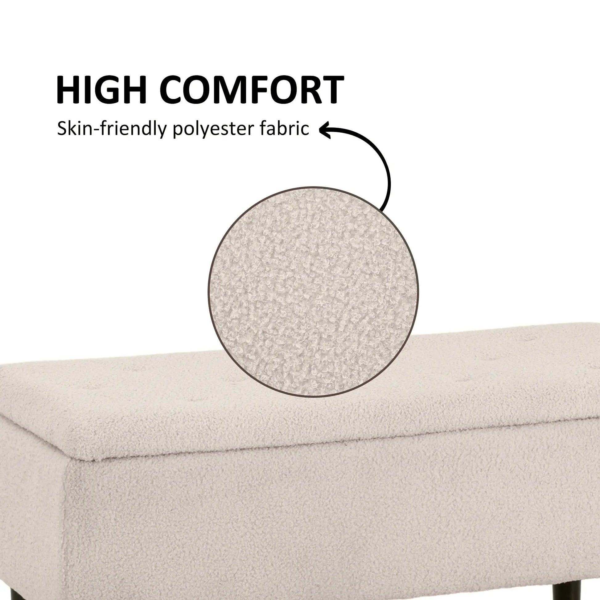 Modern Storage Bench, Ottoman with Lamb's Wool Upholstery, Cream White Storage Ottomans & Benches at Gallery Canada