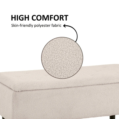 Modern Storage Bench, Ottoman with Lamb's Wool Upholstery, Cream White Storage Ottomans & Benches at Gallery Canada