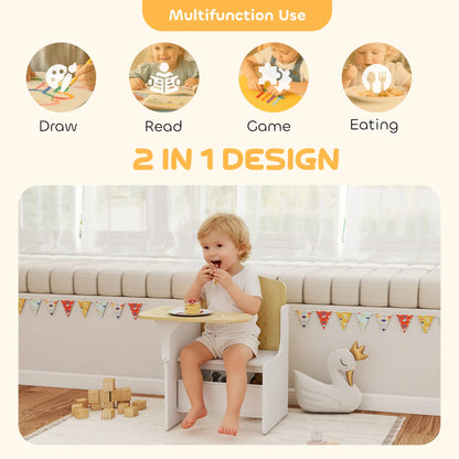 Ensemble de table et chaises pour enfants avec bac de rangement, âges 3-5, blanc