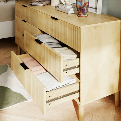 6 Drawer Dresser, Fluted Panels, Solid Wood Legs, Oak Storage Cabinets at Gallery Canada