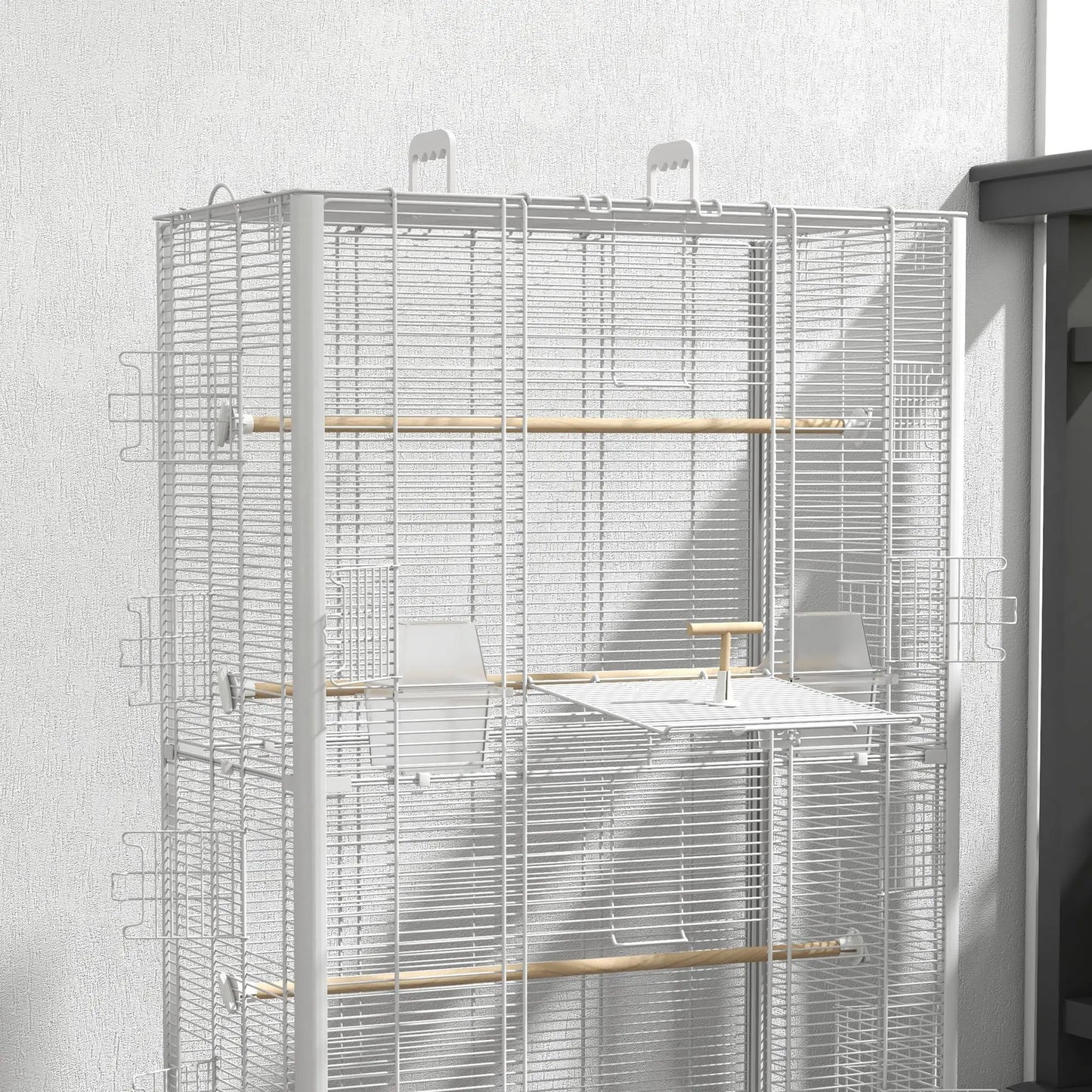 39" Bird Cage for Budgies, Finches, Canaries, Wooden Stand, White Bird Cages at Gallery Canada