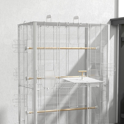 39" Bird Cage for Budgies, Finches, Canaries, Wooden Stand, White Bird Cages at Gallery Canada