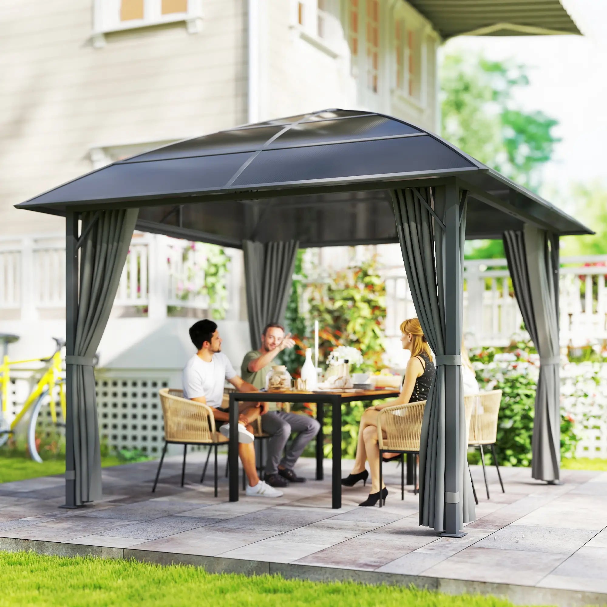 10' x 10' Hardtop Gazebo, Steel Frame, UV50+ Polycarbonate Roof, Light Grey Gazebos at Gallery Canada