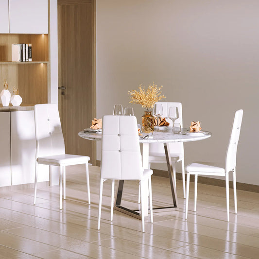 Modern Dining Chairs, Set of 4, Button Tufted High Back, White Bar Stools White at Gallery Canada