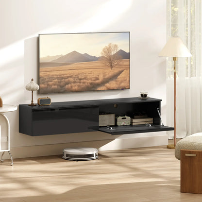 Wall Mounted TV Stand, Floating Cabinet, 70", High Gloss, Black