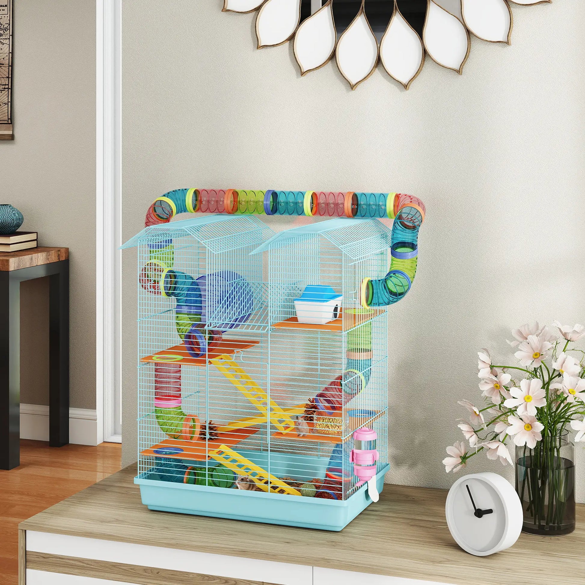18.5" Hamster Cage, 5 Tiers, Tunnel Tube System, Exercise Wheel, Water Bottle, Light Blue Hamster Cages at Gallery Canada