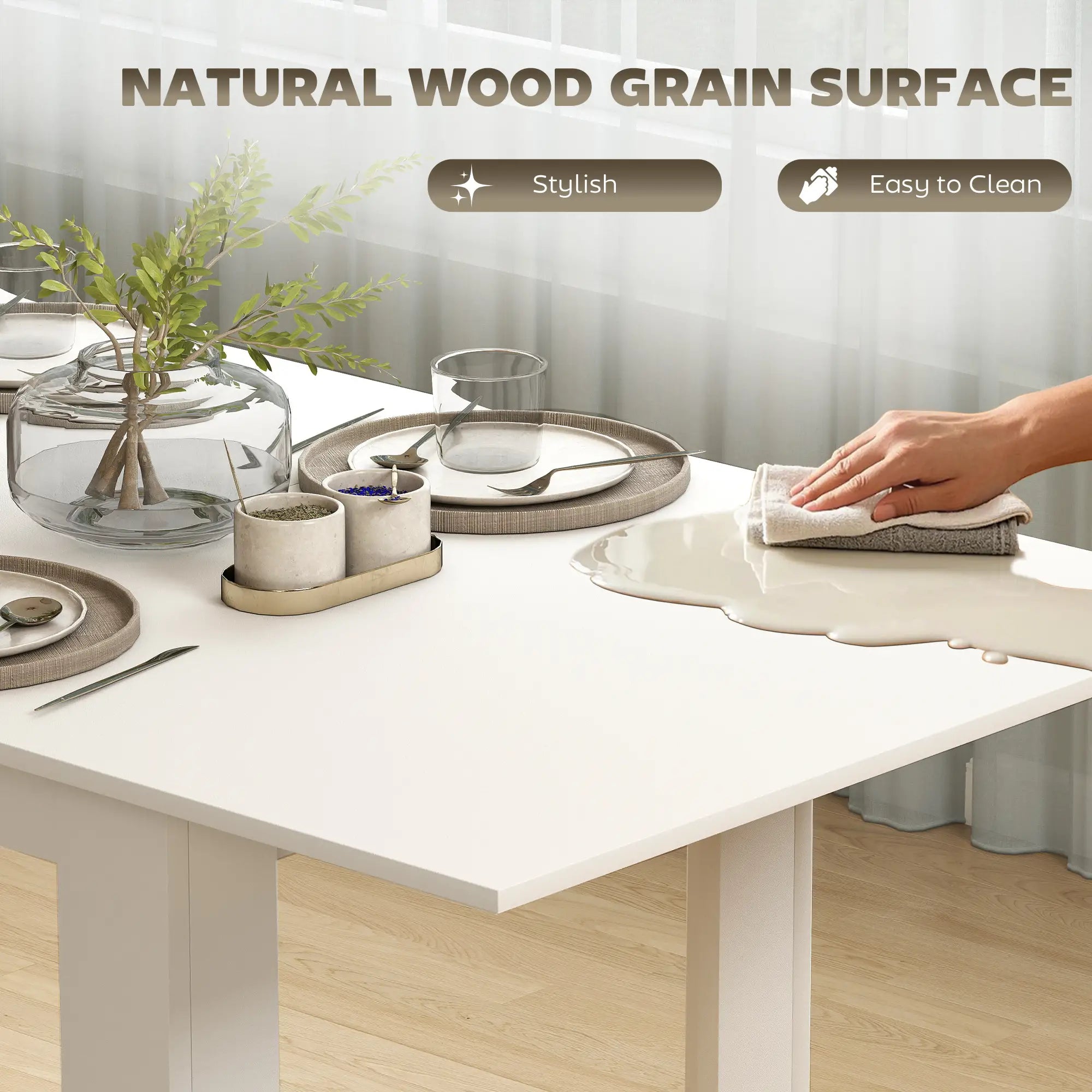 Modern Extendable Dining Table, 55.1 x 31.5 in, For 6-8 People, White Dining Tables at Gallery Canada