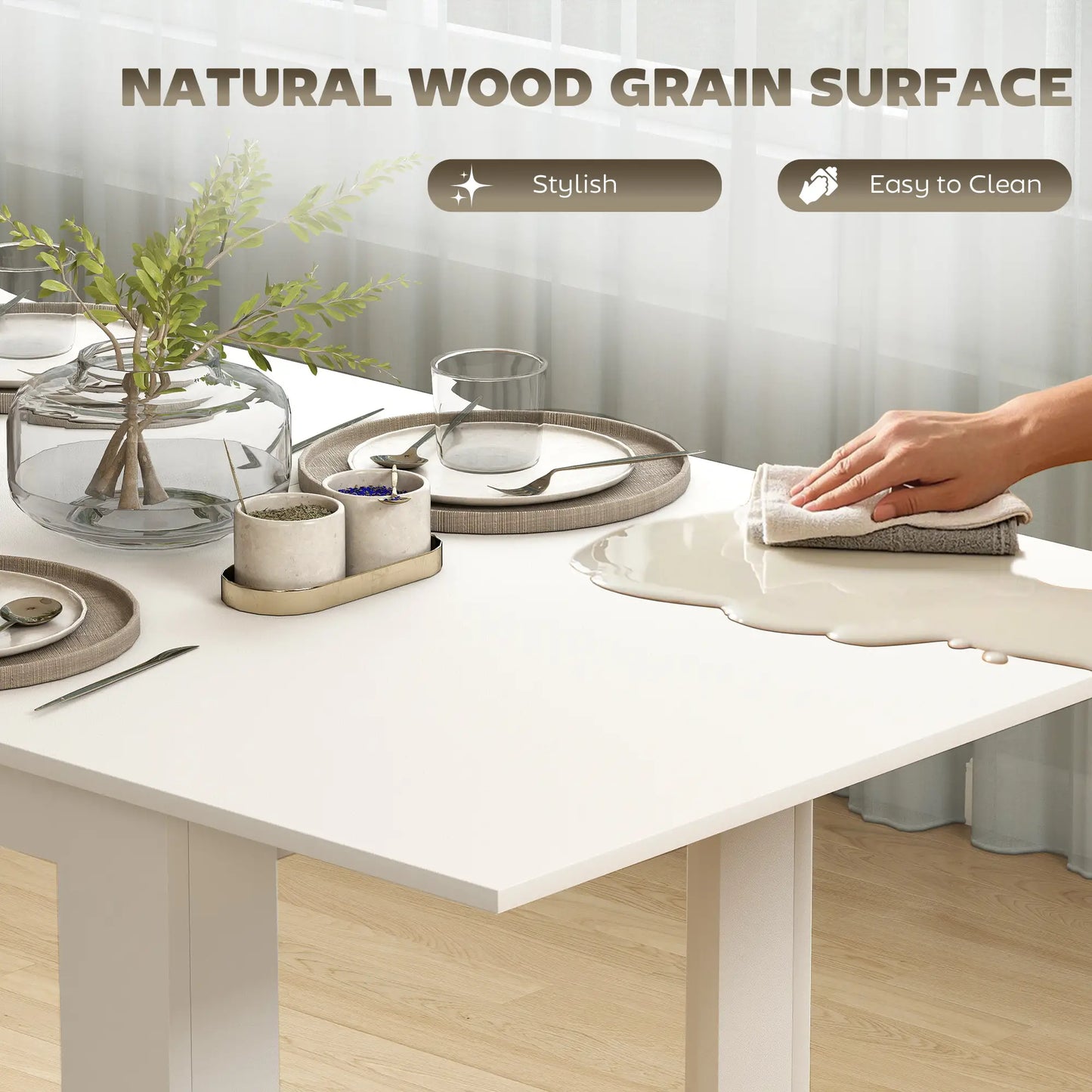 Modern Extendable Dining Table, 55.1 x 31.5 in, For 6-8 People, White Dining Tables at Gallery Canada