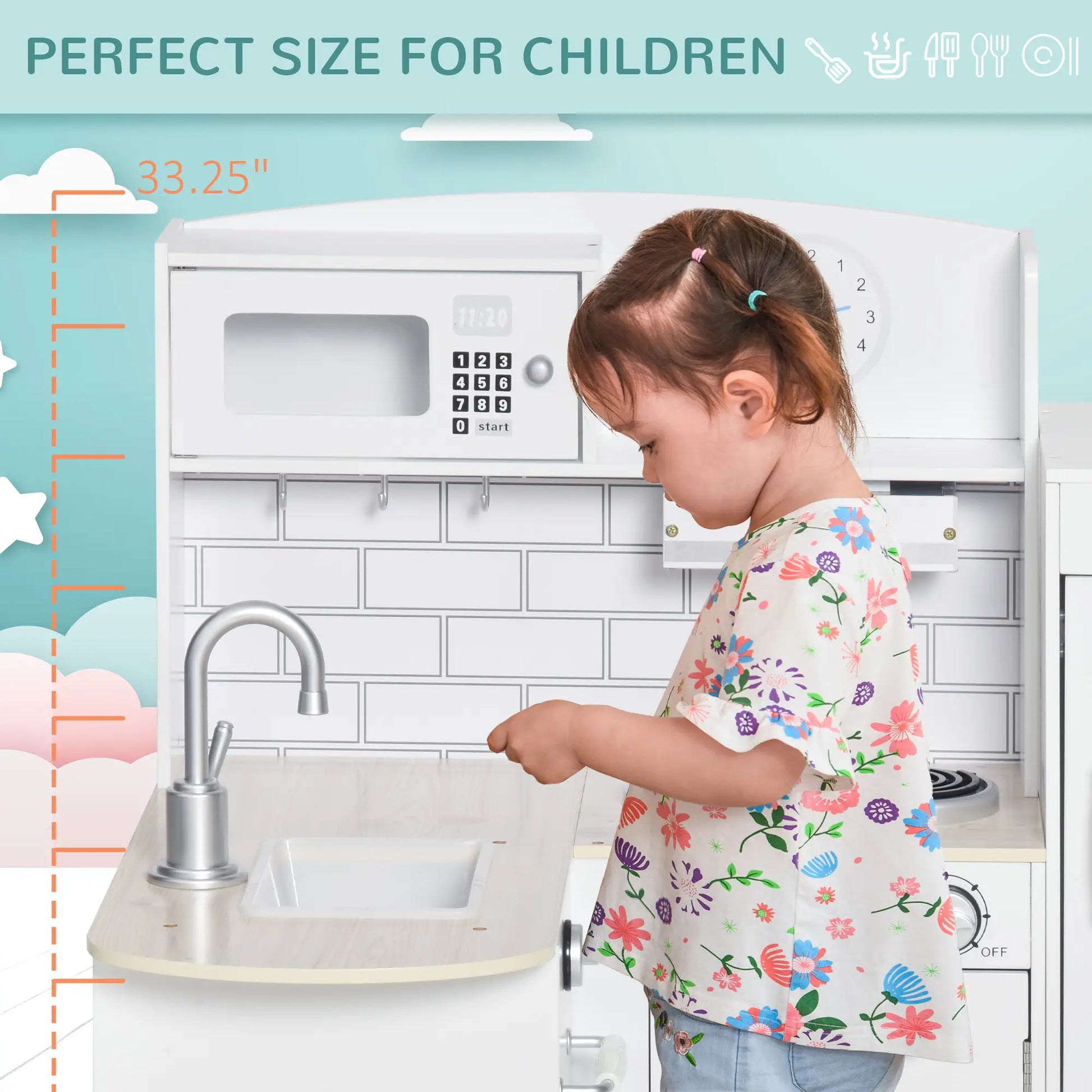 Kids Kitchen Play Set, Drinking Fountain, Microwave, White Play Kitchen at Gallery Canada