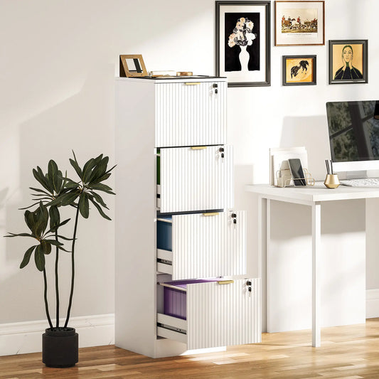 Lockable Filing Cabinet, 4 Drawers, Adjustable Hanging Rails, White Office Cabinets & Cupboards White at Gallery Canada