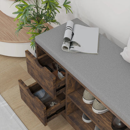 Upholstered Shoe Storage Bench, Seat w/ Drawer, Rustic Brown Shoe Storage Cabinets & Racks at Gallery Canada