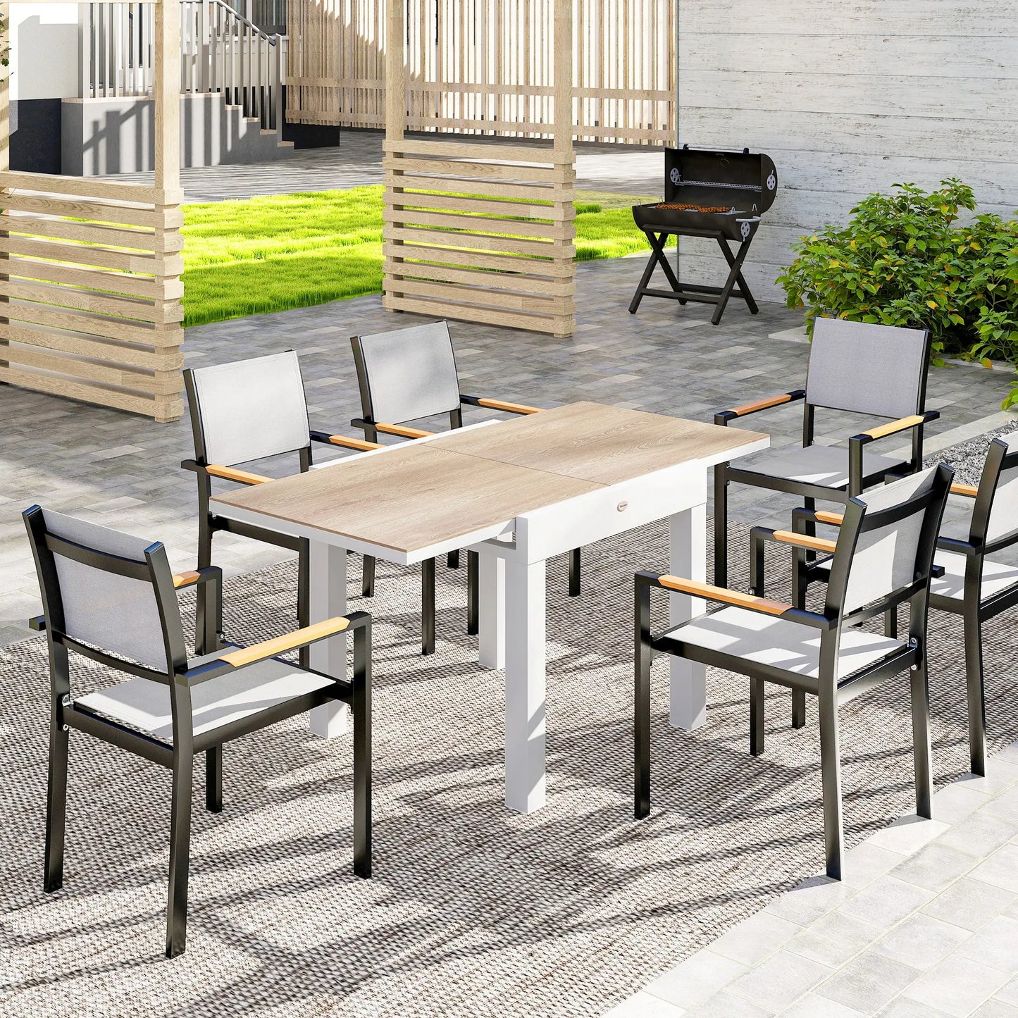 Extendable Patio Dining Table, Aluminum Frame, Faux Wood Top, Natural Wood Patio Dining Tables at Gallery Canada