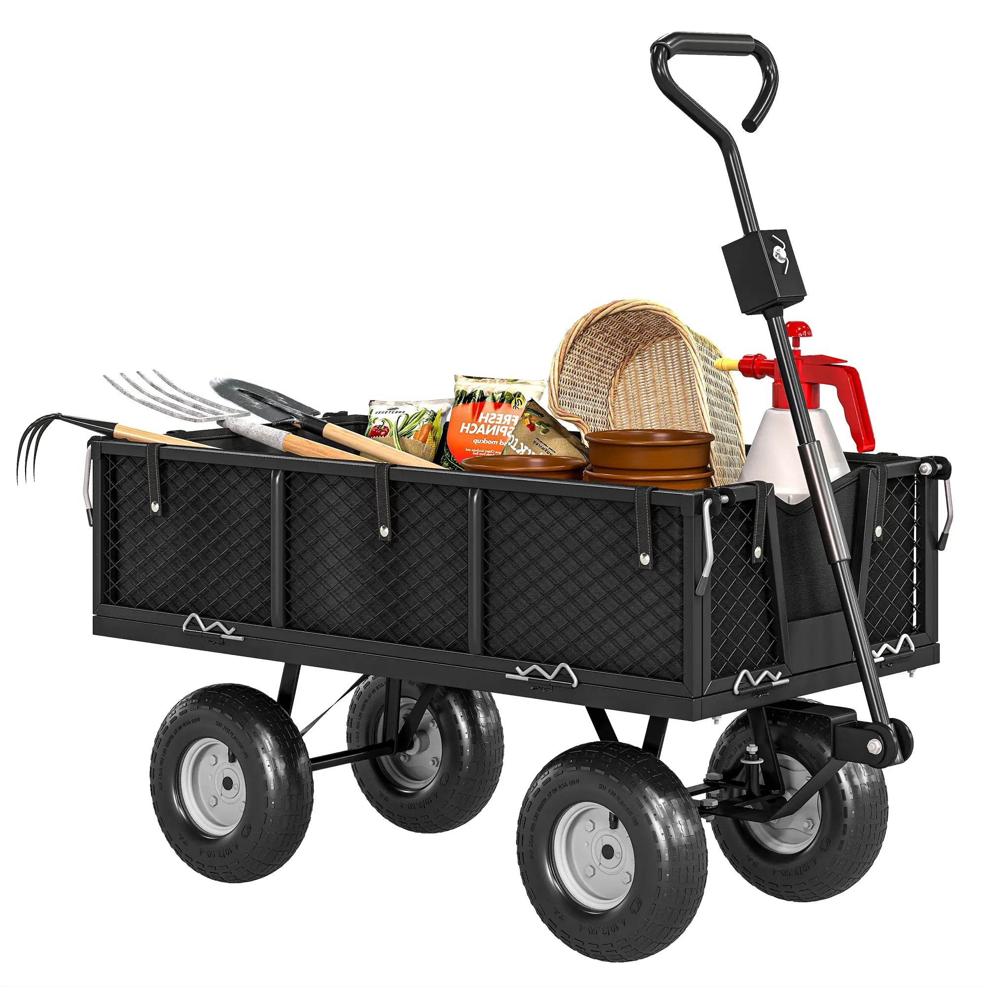 Steel Garden Cart, Utility Wagon, Removable Liner, Quick-Release Sides, 10