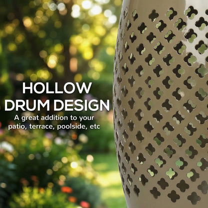 12.4" Steel Patio End Table, Round Hollow Drum Side Table, Khaki Patio Side Tables at Gallery Canada