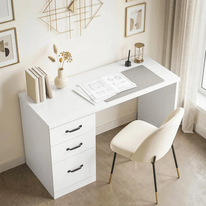 Computer Desk With 3 Drawers, 47", Adjustable Hanging Rails, White Writing Desks at Gallery Canada