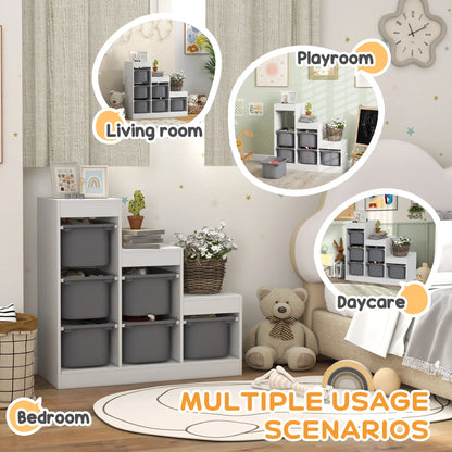 3 Layer Toy Storage Organizer, Kids Bookshelf, 6 Plastic Bins, White Baby & Kids Storage at Gallery Canada