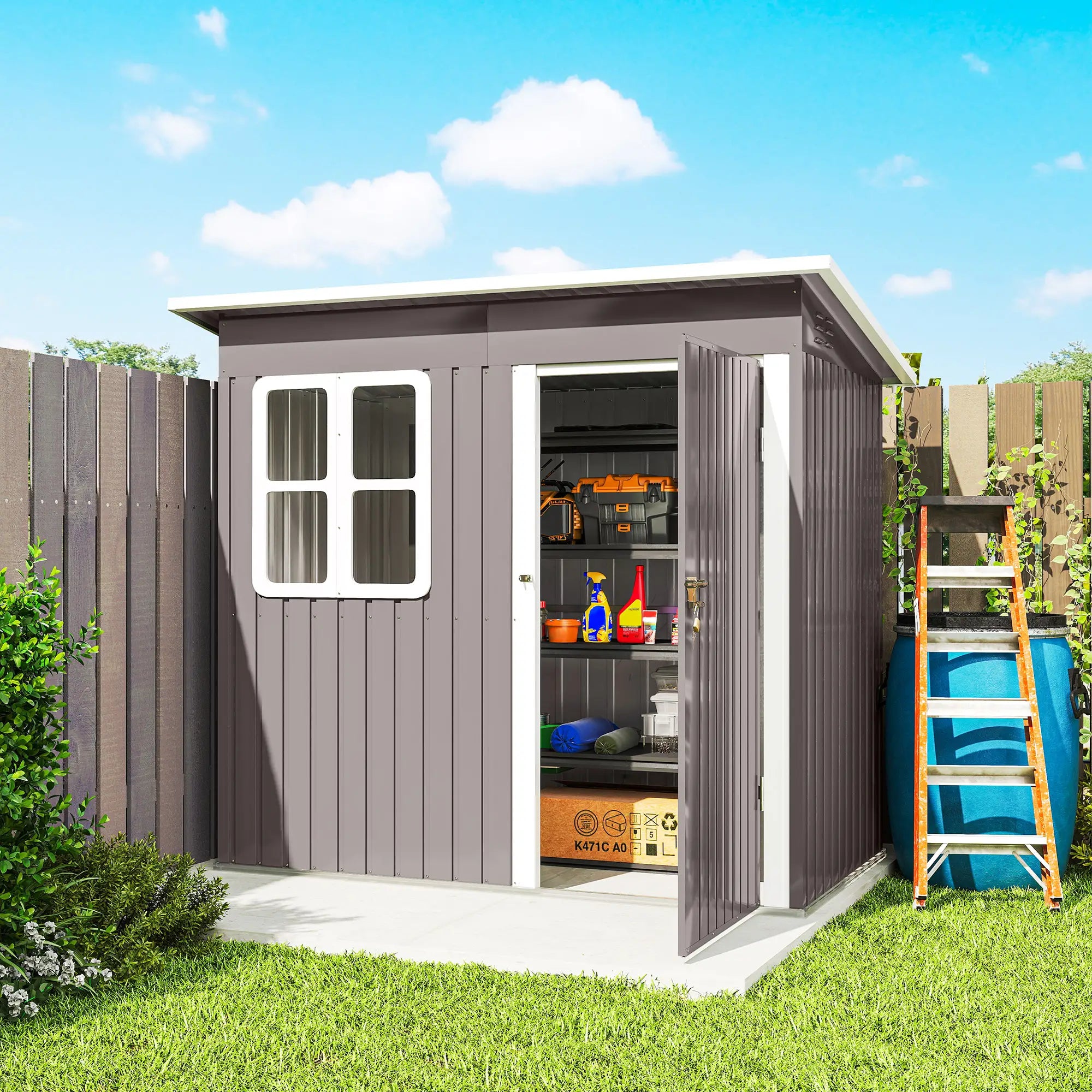 7' x 4' Galvanised Steel Outdoor Storage Shed, Garden Shed With Window, Lockable Door, Air Vents, Warm Grey Sheds at Gallery Canada