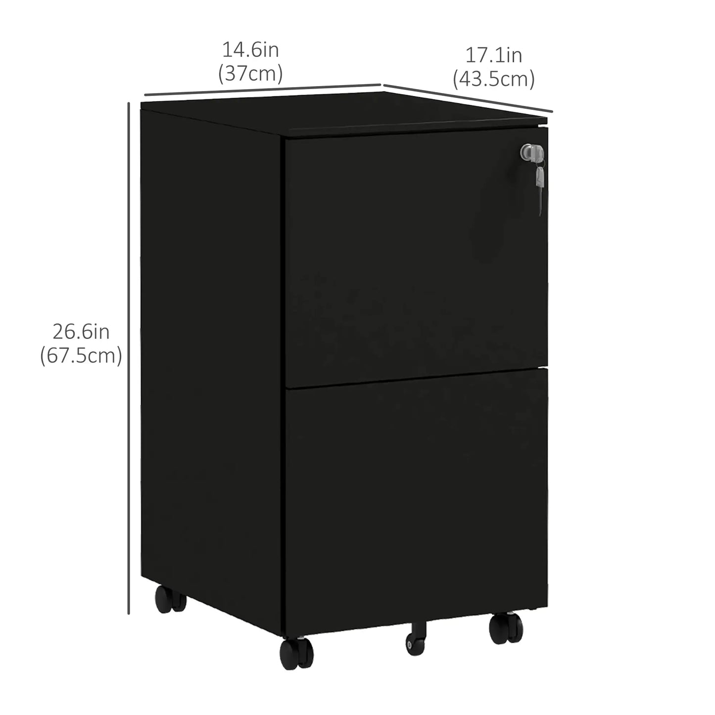 2-Drawer Steel Filing Cabinet on Wheels, Lockable, Adjustable Hanging Bar, Black Office Cabinets & Cupboards at Gallery Canada