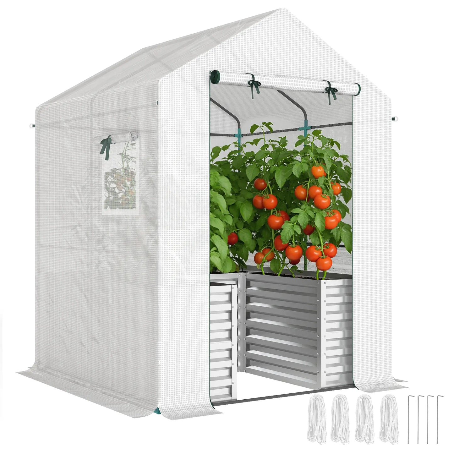 Galvanized Metal Greenhouse, Raised Garden Bed, 56" x 56" x 75", White Portable Greenhouses at Gallery Canada