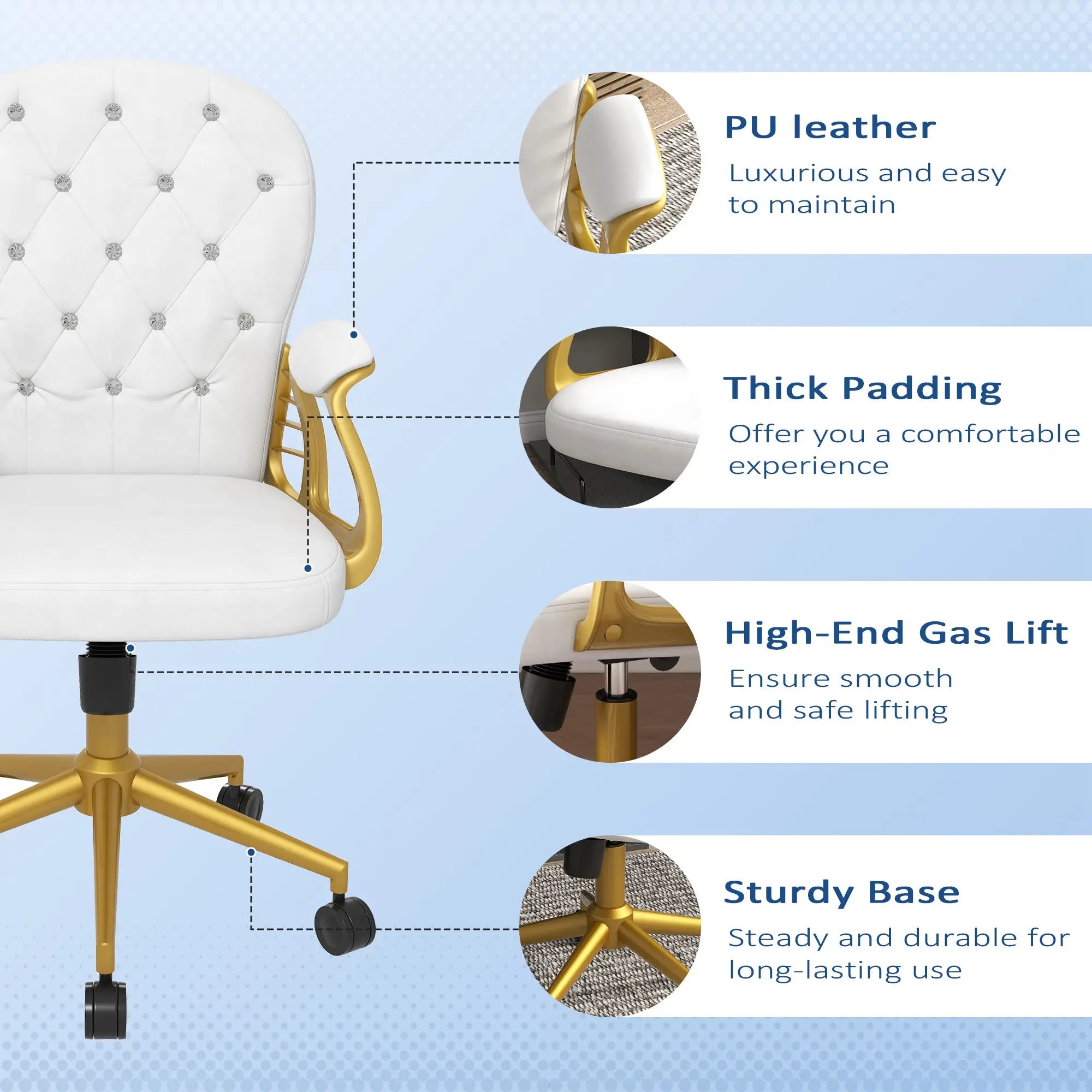 Velvet Office Chair, Button Tufted, Swivel Wheels, Adjustable Height, Cream White Task Chairs at Gallery Canada