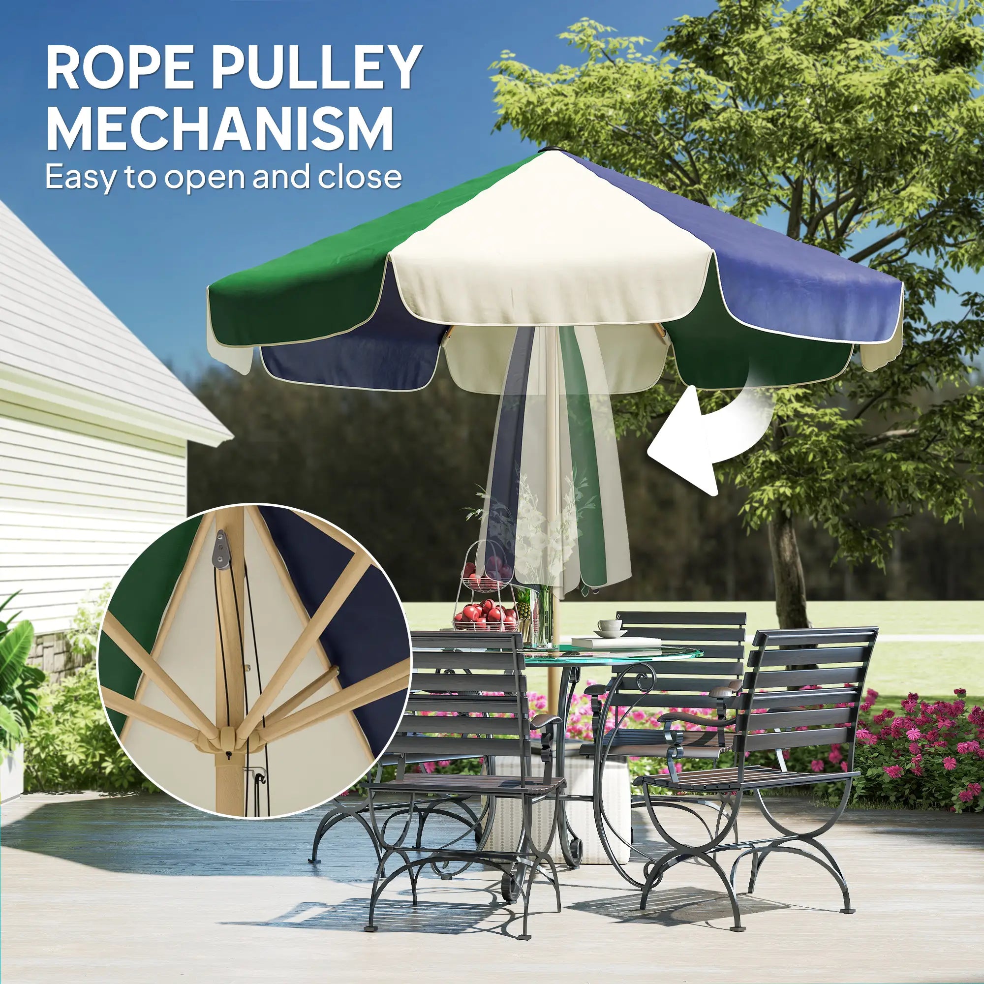 7.4 Ft Patio Umbrella, Wood-Effect Frame, Dark Green Sun Umbrellas at Gallery Canada
