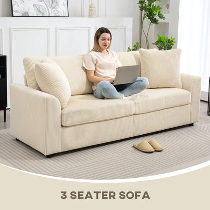 3 Seater Sofa, 83.5" Upholstered Couch, Pocket Spring, Cream White 3-Seater Sofas at Gallery Canada