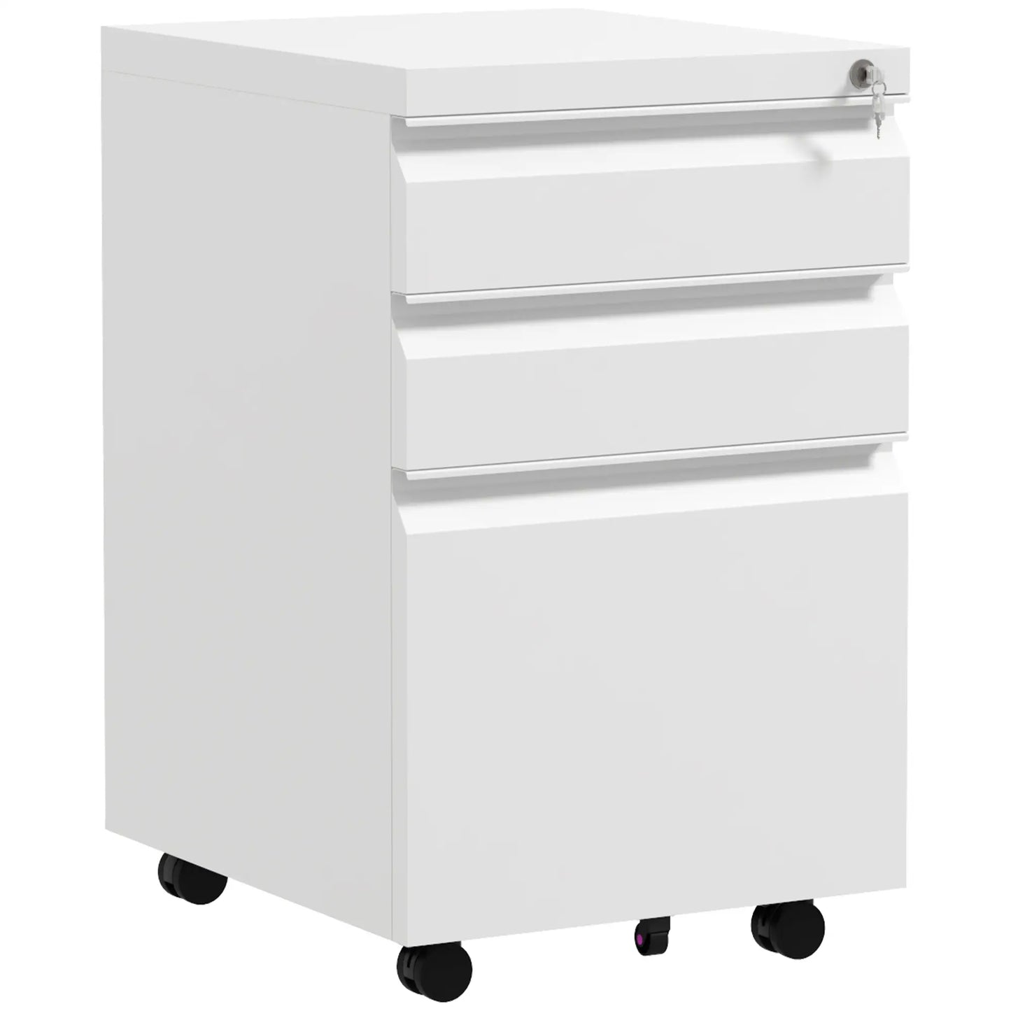 3 Drawer File Cabinet with Lock, Steel, 5 Wheels, Hanging Bar, White Office Cabinets & Cupboards at Gallery Canada