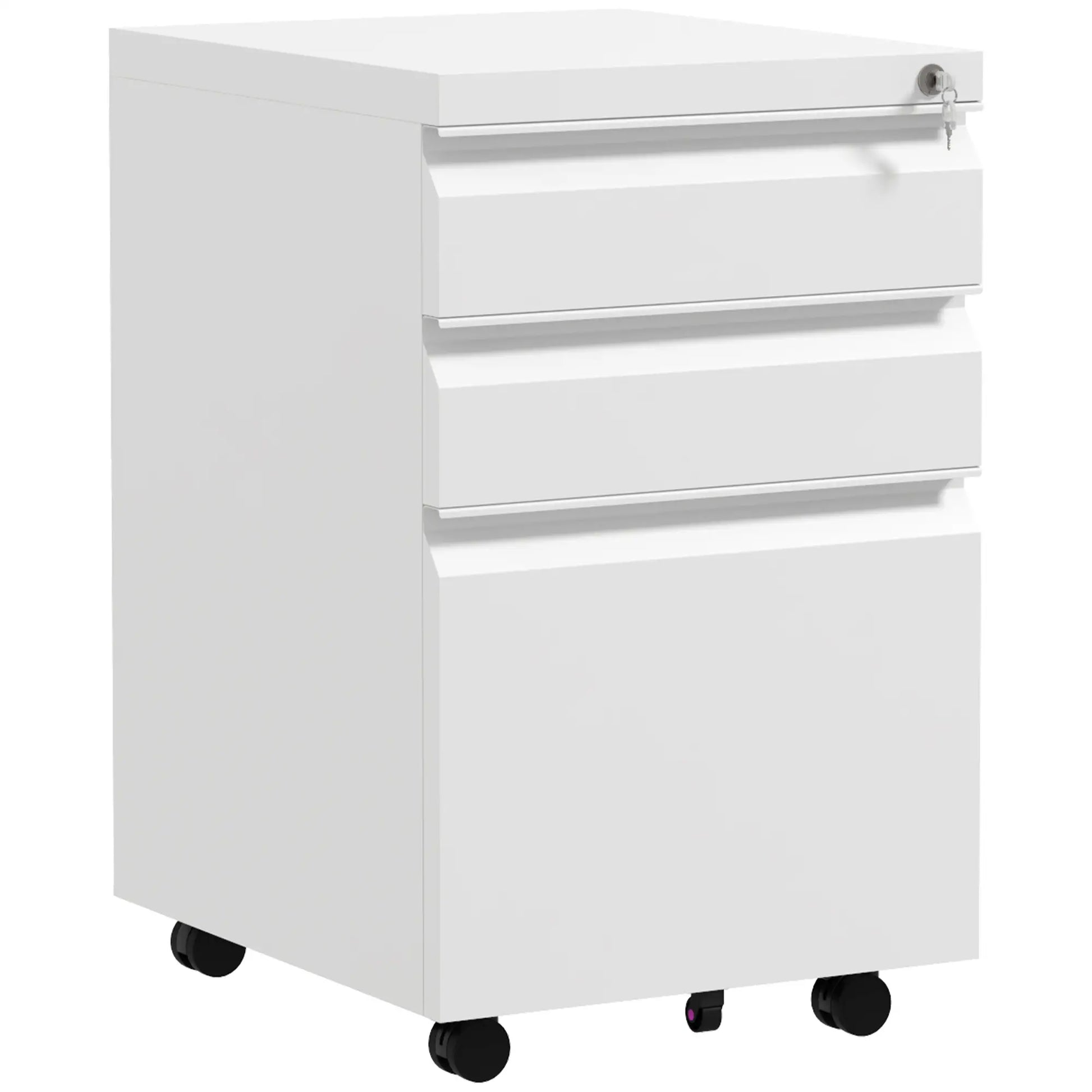 3 Drawer File Cabinet with Lock, Steel, 5 Wheels, Hanging Bar, White Office Cabinets & Cupboards at Gallery Canada