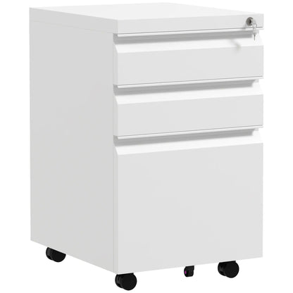3 Drawer File Cabinet with Lock, Steel, 5 Wheels, Hanging Bar, White Office Cabinets & Cupboards at Gallery Canada