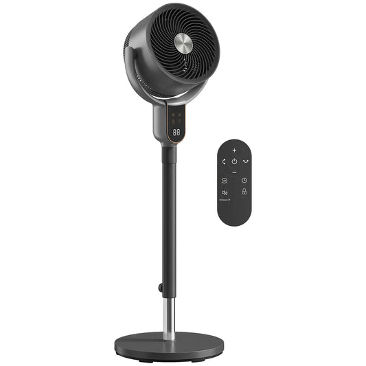 20dB Standing Fan for Bedroom, 70°+90° Auto Oscillating Fan with 8 Speeds, Remote Control, 12H Timer, Adjustable Height Stand Fans Grey, Black at Gallery Canada