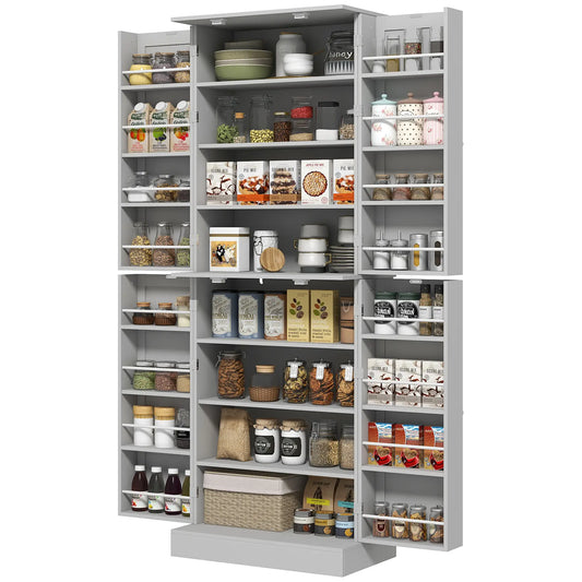 65" Kitchen Pantry Cabinet, 4 Doors, 16 Shelves, Grey Kitchen Pantry Cabinets Grey at Gallery Canada