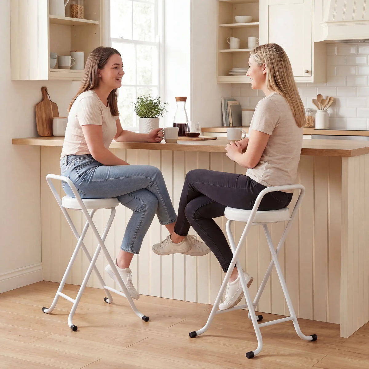 Foldable Bar Stools Set Of 2, PU Cushioned Seat With Footrest, White Bar Stools at Gallery Canada