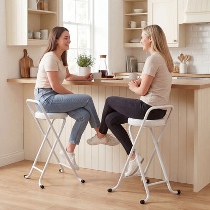 Foldable Bar Stools Set Of 2, PU Cushioned Seat With Footrest, White Bar Stools at Gallery Canada