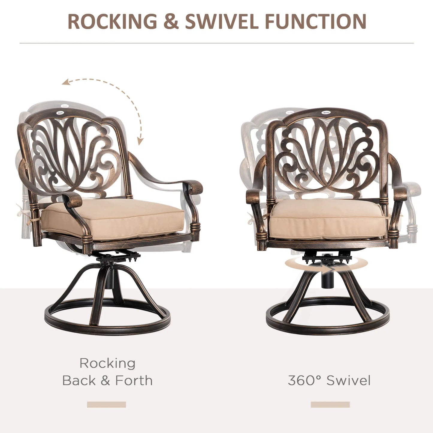 2 Patio Swivel Chairs with Cushion, Aluminum Frame, 3" Thick, Bronze Bistro Sets at Gallery Canada