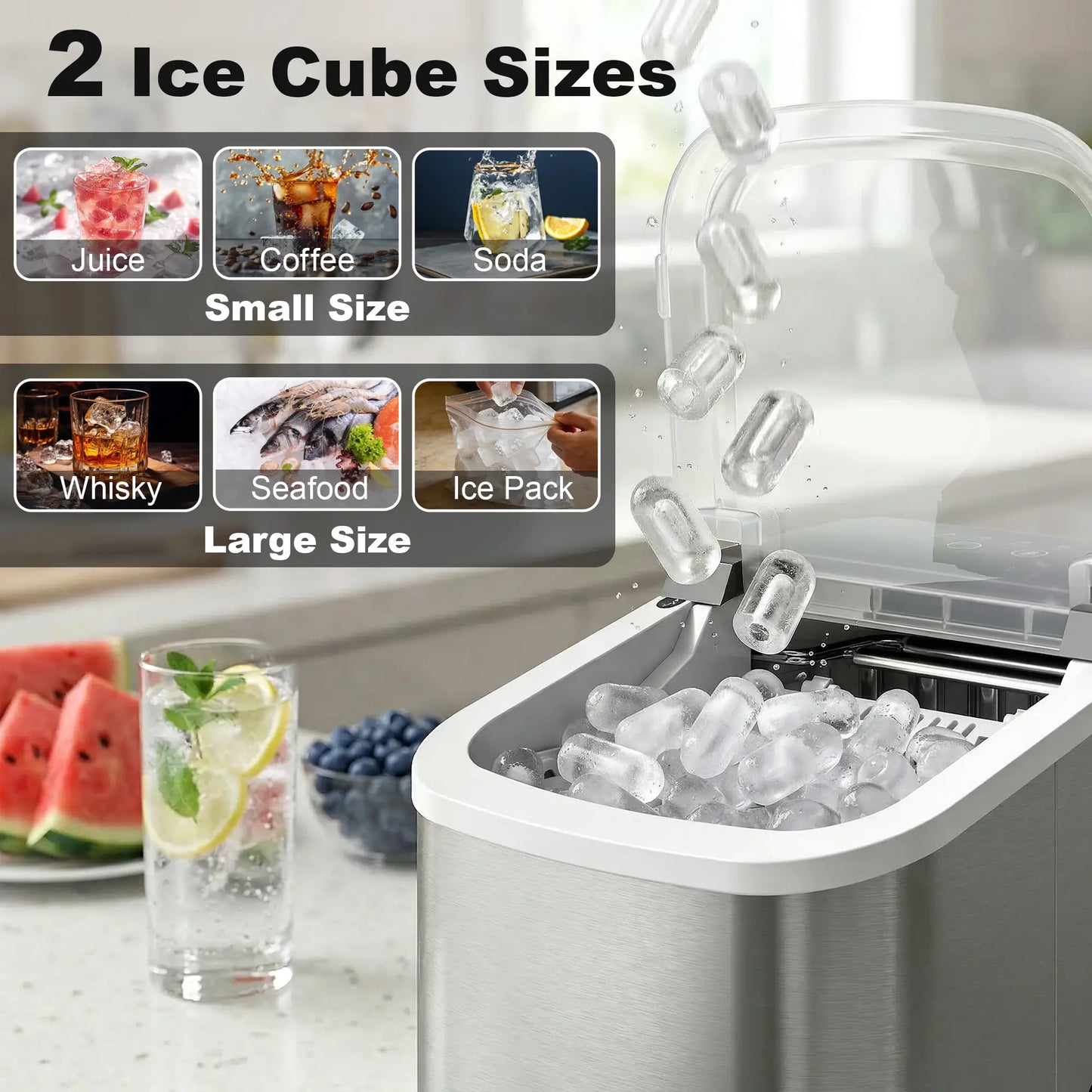 Portable Ice Maker, Self-Cleaning, 2 Bullet Ice Sizes, Silver Small Kitchen Appliances at Gallery Canada