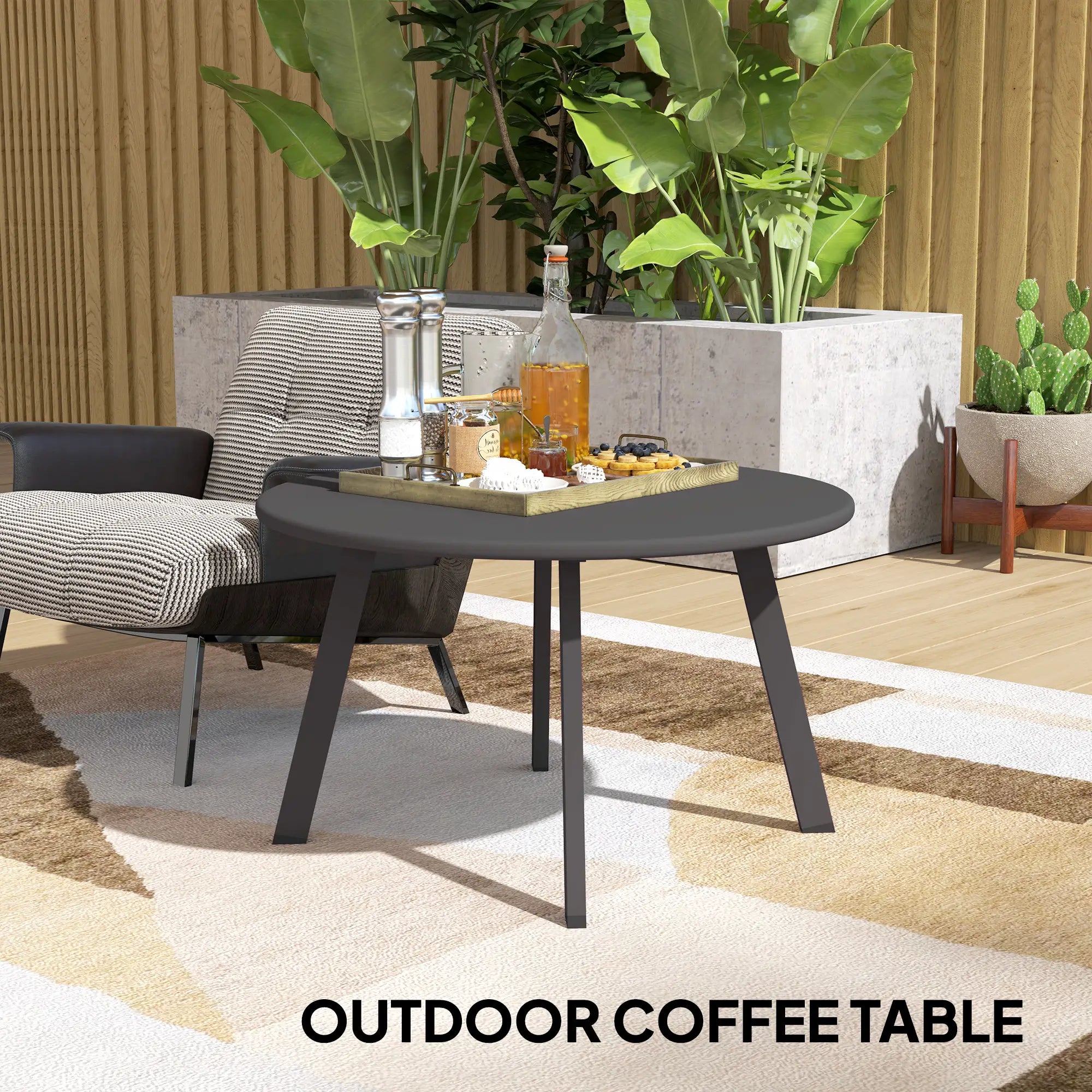 Round Outdoor Side Table, Metal Frame, Non-Slip Foot Pads, Black Patio Side Tables at Gallery Canada