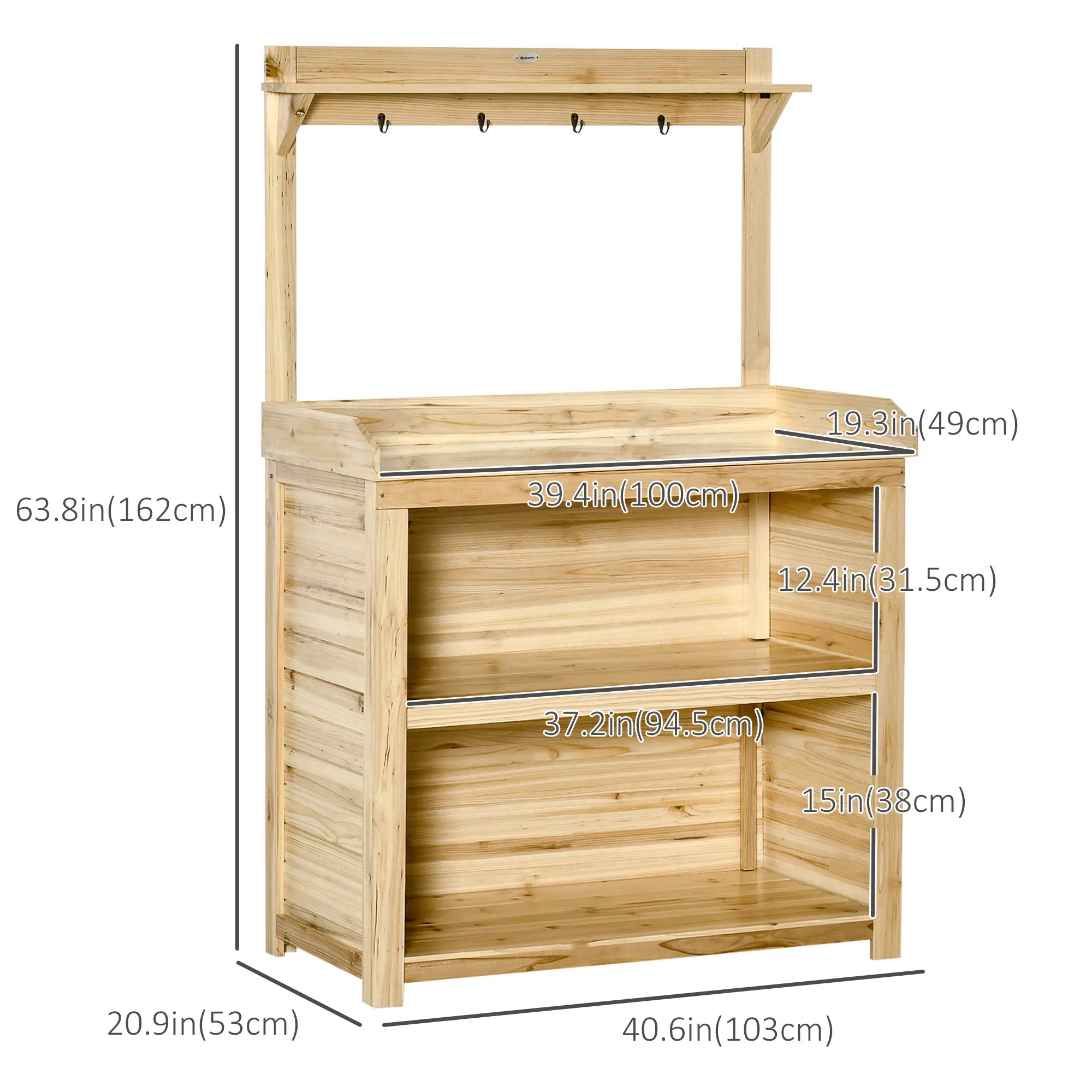 Potting Bench Table, Wooden Garden Workstation with Storage Shelves and Hooks Potting Benches & Tables at Gallery Canada