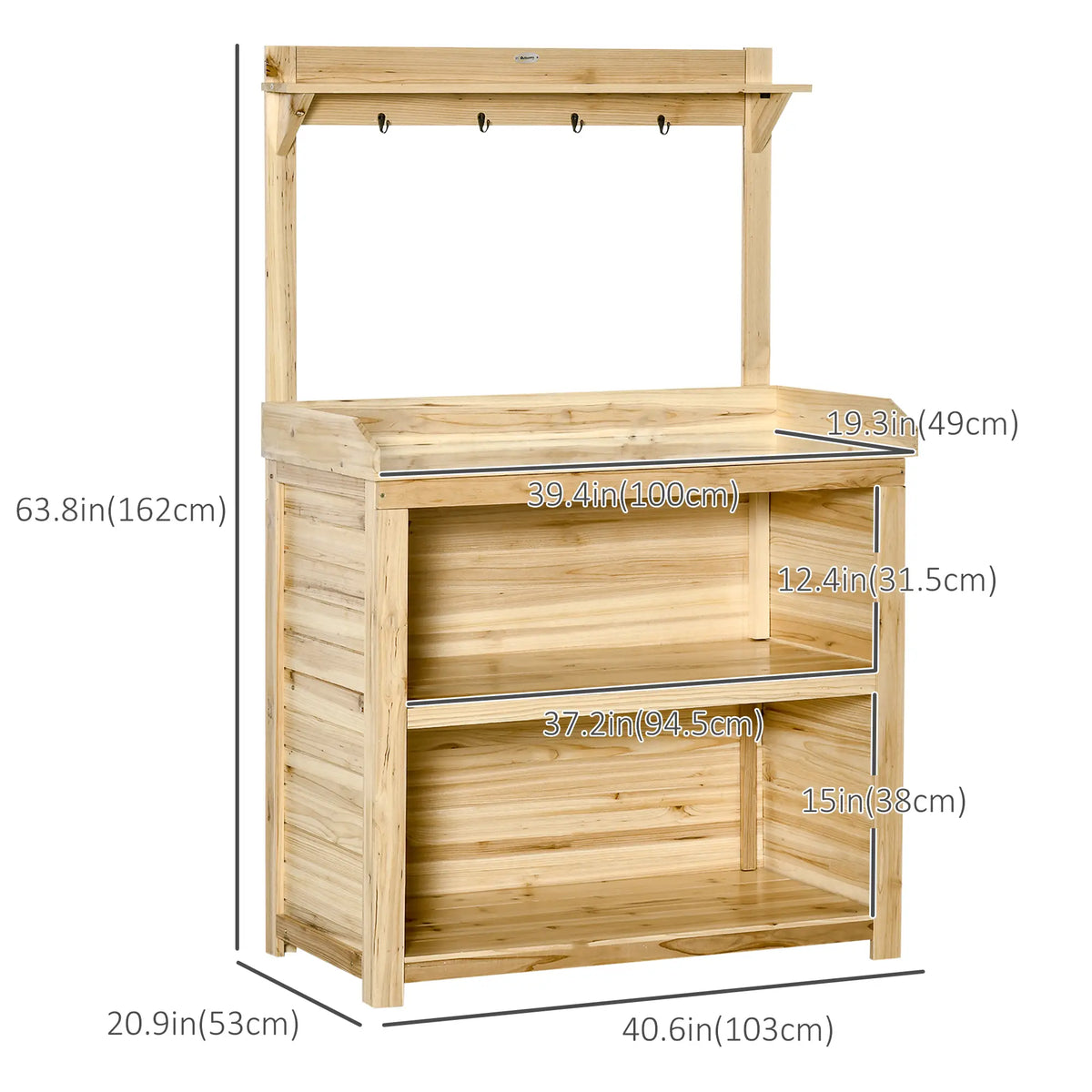 Potting Bench Table, Wooden Garden Workstation with Storage Shelves and Hooks Potting Benches & Tables at Gallery Canada