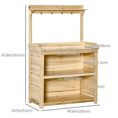 Potting Bench Table, Wooden Garden Workstation with Storage Shelves and Hooks Potting Benches & Tables at Gallery Canada