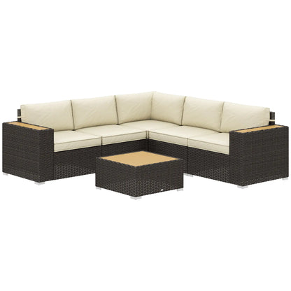 6-Piece Outdoor Rattan Patio Set, Corner Sofa, Wood-Plastic Table, Light Khaki Patio Furniture Sets at Gallery Canada