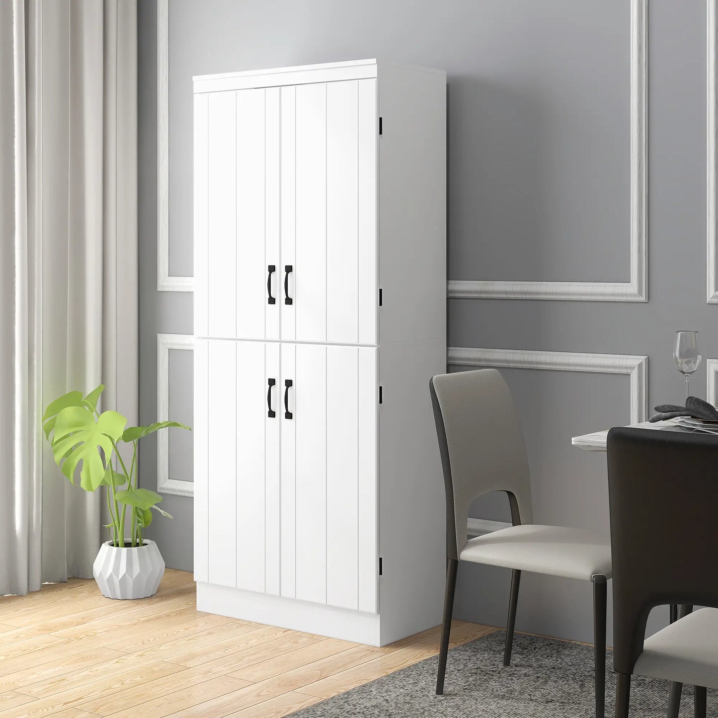 4-Door Storage Cabinet, Freestanding Pantry with Adjustable Shelves, 70", White Kitchen Pantry Cabinets at Gallery Canada