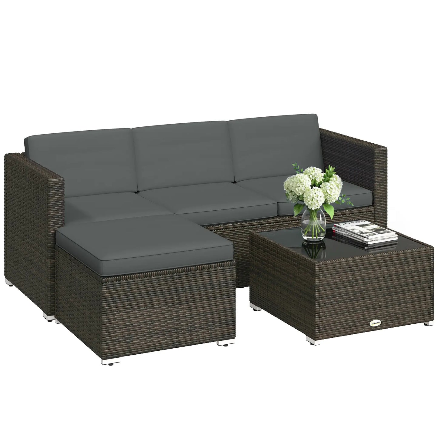 3 Piece Patio Furniture Set With Cushions, Outdoor PE Rattan Wicker, Dark Grey Patio Furniture Sets at Gallery Canada