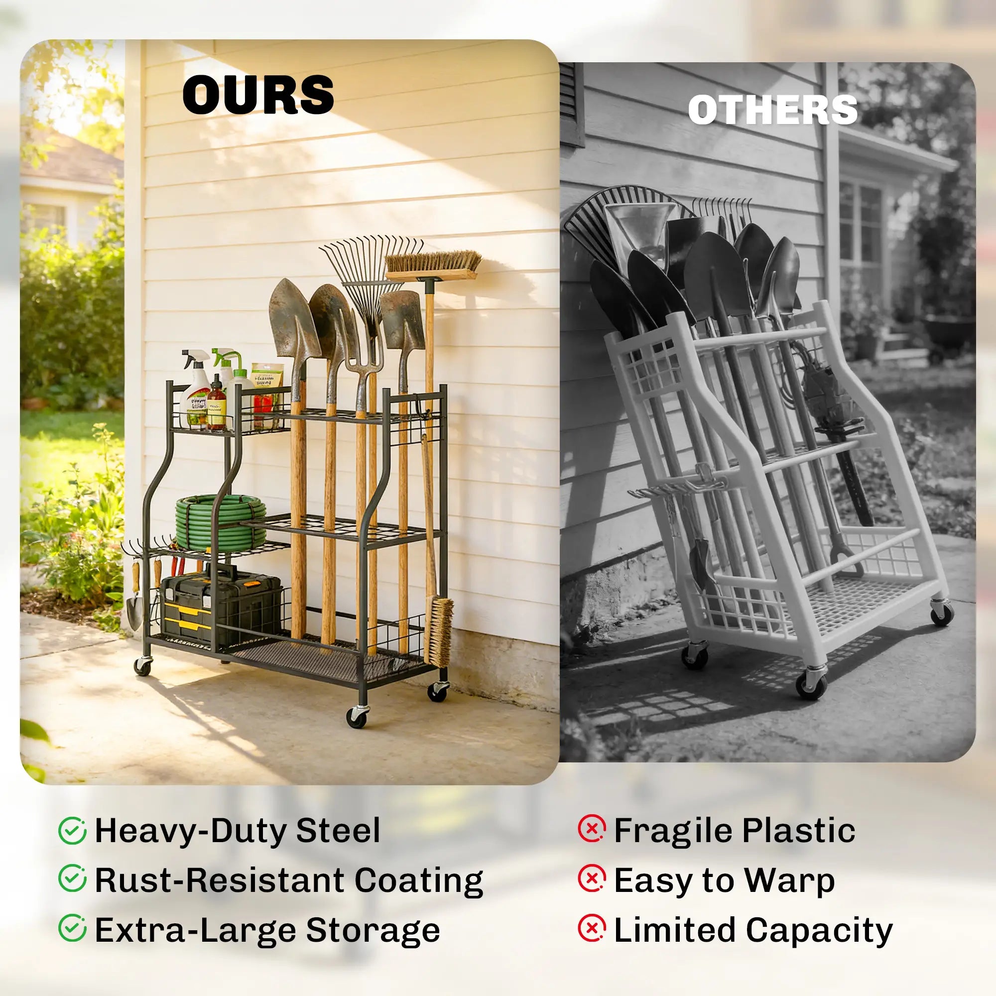 3-Tier Garden Tool Organizer, 74 Slots, 4 Wheels, 11 Hooks Garden Accessories at Gallery Canada
