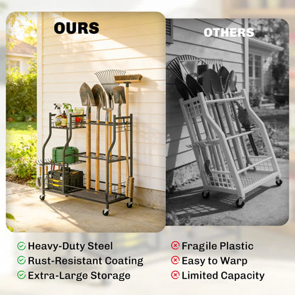 3-Tier Garden Tool Organizer, 74 Slots, 4 Wheels, 11 Hooks Garden Accessories at Gallery Canada