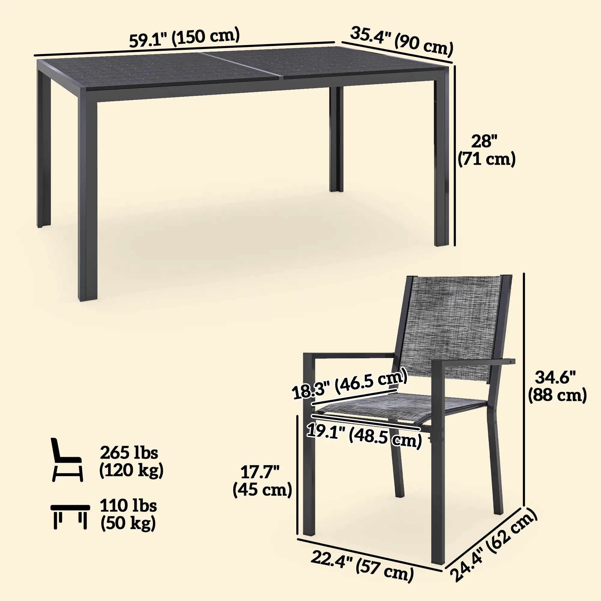 7-Piece Outdoor Dining Set, 6 Stackable Chairs, Rectangle Table, WPC Slatted Top Outdoor Dining Sets at Gallery Canada