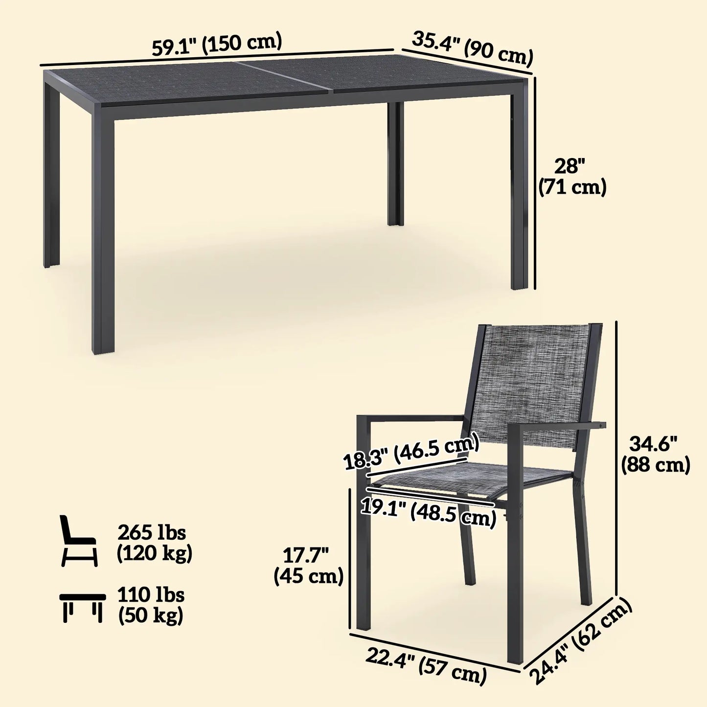 7-Piece Outdoor Dining Set, 6 Stackable Chairs, Rectangle Table, WPC Slatted Top Outdoor Dining Sets at Gallery Canada